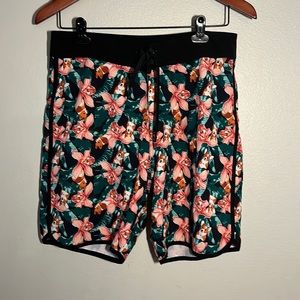 Midnight Hour Mens swim shorts. Corgi & flower pattern. SZ S.
